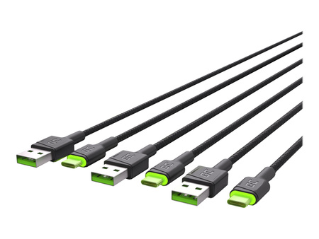 GREENCELL 3x Cable GC Ray USB-C 120cm green LED backlight Ultra Charge QC 3.0