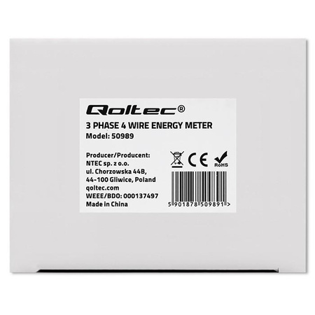 QOLTEC 50989 Trójfazowy dwukierunkowy elektroniczny licznik miernik zużycia energii na szynę DIN 400V 100A LCD 4P