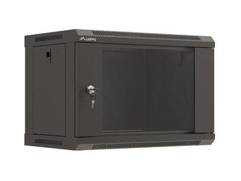Szafa instalacyjna Rack wisząca 19" 6U 540x350 czarna Drzwi przeszklone Lanberg (flat pack)