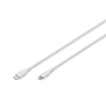 Kabel zasilający DIGITUS silikonowy USB-C - Lightning, USB 2.0 60W, certyfikat MFI, 0,5m biały