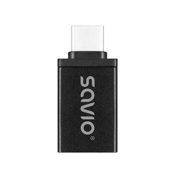 Adapter USB-A 3.1 (F)-USB-C 3.1 (M), SAVIO AK-80, Czarny