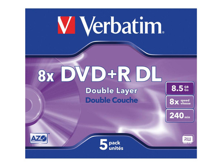 VERBATIM 43541 Verbatim DVD+R DLjewel case 5 8.5GB 8x matte silver