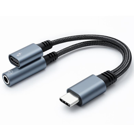 QOLTEC 51785 Adapter przejściówka 2w1 USB C USB C Jack 3.5mm PD 15W 10cm