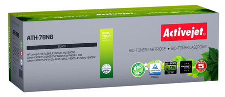 BIO Activejet ATH-78NB Toner (zamiennik HP 78A CE278A, Canon CRG-728; Supreme; 2500 stron; czarny). ECO Toner. Proszek w tonerze jest biodegradowalny. 57% Tonera jest pochodzenia biologicznego.