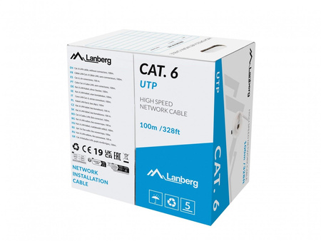 LANBERG LCU6-11CU-0100-S UTP drut CU kat. 6 100m szary CPR + Fluke passed