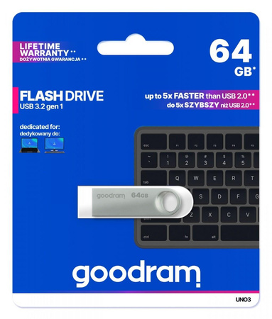 GOODRAM Pendrive 64GB UNO3 SILVER USB 3.2 Gen 1 METAL