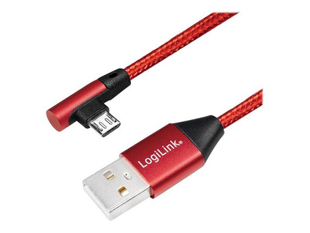 LOGILINK CU0149 LOGILINK - Kabel USB 2.0 kątowy 90  USB-A m do micro-USB m, czerwony 0,3m
