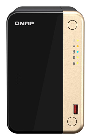 Qnap TS-264-8G, Tower, 2 x 2.5"/3.5" SATA, Intel Celeron N5105/N5095 4C/4T, 8 GB DDR4 onboard not expandable, 2 x 2.5GbE, optional 10GbE, External adapter (PSU)