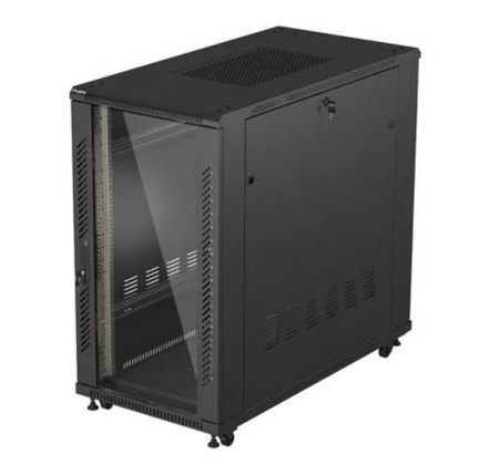 Szafa instalacyjna rack stojąca 19" 22U 600x1200 czarna drzwi   przeszklone (flat pack) 