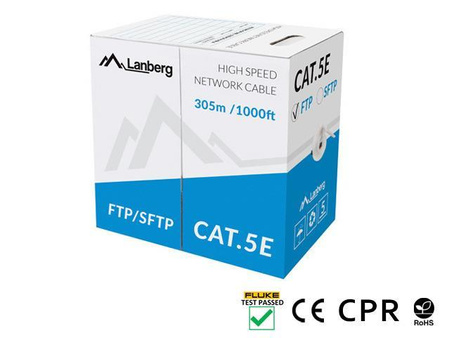 Kabel SFTP Lanberg kat. 5e 305m drut CU szary CPR+ fluke passed