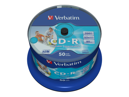 VERBATIM 43438 Verbatim CD-R cake box 50 700MB 52x do nadruku Wide DataLife+ AZO