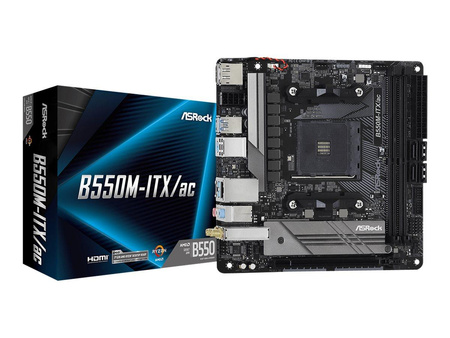 ASROCK B550M-ITX/ac AM4 Socket DDR4 4733+ 4.0 x16 PCIe DisplayPort 1.4 HDMI 7.1 CH HD 4 SATA3 6 USB 3.1 Gen1 mITX MB