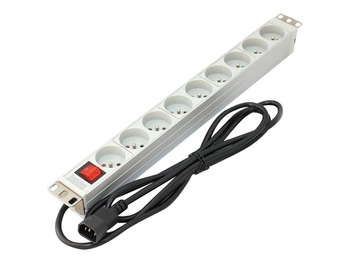DIGITUS A-19-STRIP-4-IMP Listwa zasilająca PDU 19 9xTyp E, kabel 1.8m z 1xC14, wł./wyłącznik, Alu.