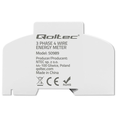 QOLTEC 50989 Trójfazowy dwukierunkowy elektroniczny licznik miernik zużycia energii na szynę DIN 400V 100A LCD 4P