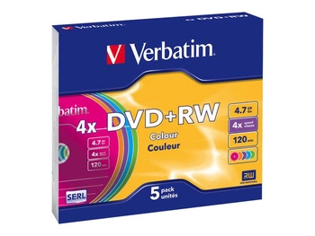 VERBATIM 43297 Verbatim DVD+RW slim jewel case 5 4.7GB 4x Colour