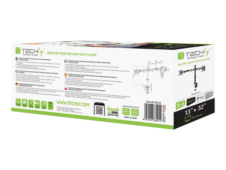 TECHLY Podwójne Ramię Biurkowe 2x LED/LCD 13-32inch 2x 8kg