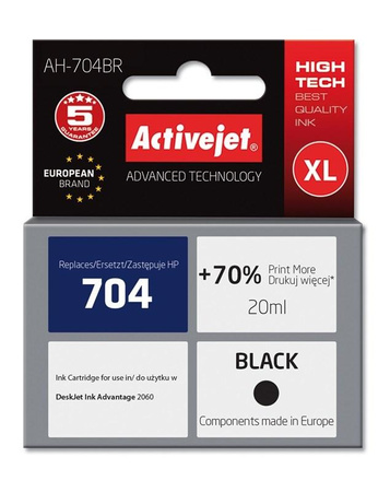 Activejet AH-704BR Tusz (zamiennik HP 704 CN692AE; Premium; 20 ml; czarny)