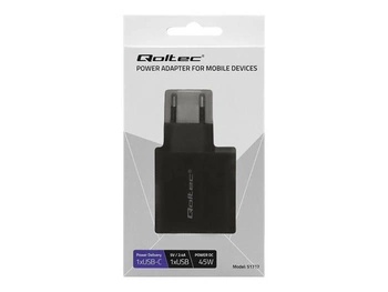 QOLTEC 51717 Ladowarka sieciowa 45W 5-20V 2.25-3A USB typ C PD USB Czarna