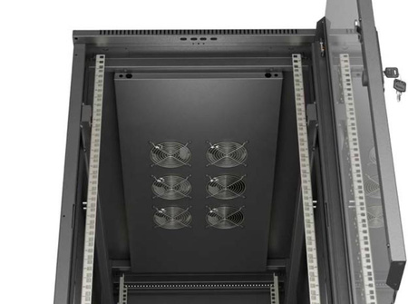 Szafa instalacyjna rack stojąca 19" 22U 600x1200 czarna drzwi przeszklone (flat pack)