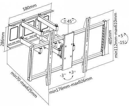 Uchwyt ścienny do TV 60-100cali LED/LCD 80kg obrotowy uchylny