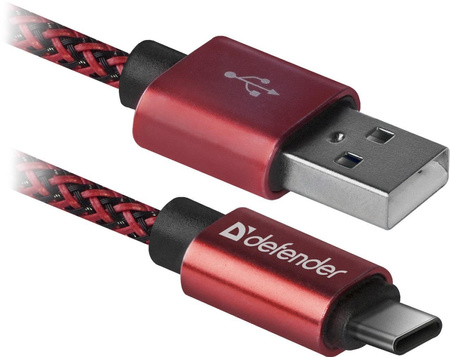 Kabel USB Defender AM-TYPE C 1m 2,1A czerwony
