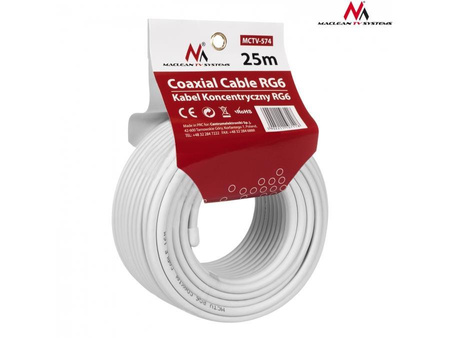 Kabel koncentryczny Maclean MCTV-574 satelitarny, antenowy 1.0CCS RG6 25m 