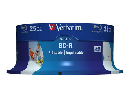 VERBATIM 43811 BluRay BD-R SL DATALIFE VerbatimSpindle 25 25GB 6x WIDE PRINTABLE NO ID