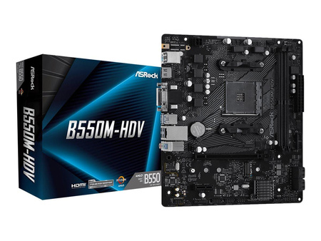 ASROCK B550M-HDV AM4 Socket DDR4 4733+ 1 x3.0 PCIe 16x4.0 HDMI DVI-D D-Sub 7.1 CH HD 4 SATA3 6 USB 3.2 Gen1 mATX MB