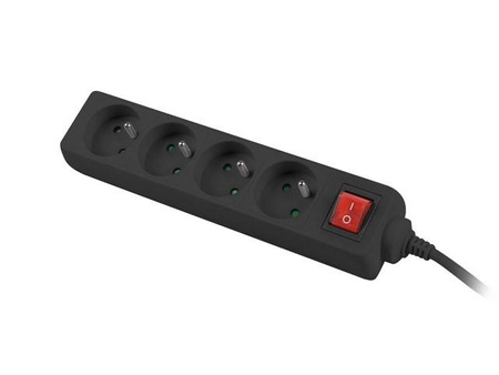 Listwa zasilająca 1,5m, czarna, 4 gniazda, z wyłącznikiem, kabel wykonany z pełnej miedzi 