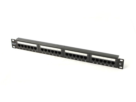 Patch panel 19" 24 porty, kat.5e, U/UTP, 1U, czarny (kompletny) 