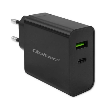 Ładowarka sieciowa Qoltec Super Quick PD | 1xUSB-C | 1xUSB | 45W | 5-20V | 2.25-3A | Czarna