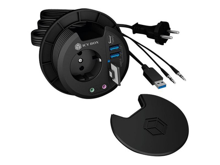 ICY BOX IB-HUB1430-CR HUB do Biurka 2x USB 3.0 Typ-A z czytnikiem kart wejścia/wyjścia audio 1x Typ-C i gniazdo Schuko CEE 7/3