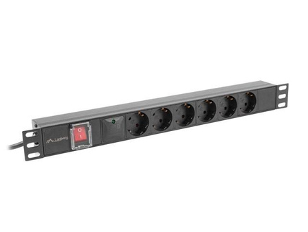 LANBERG Listwa zasilająca Rack PDU 19 cali 1U 16A 5x 230V Schuko 2M Czarna