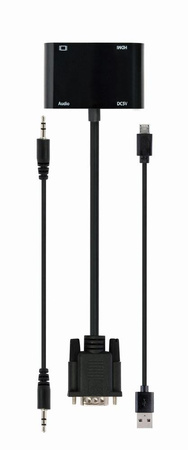 GEMBIRD KONWERTER SYGNAŁU VGA DO HDMI + VGA 0,15M, CZARNY
