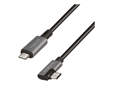 LOGILINK CU0182 Kabel USB 2.0 Type-C C/M kątowy na USB-C/M E-mark PD czarny 1m