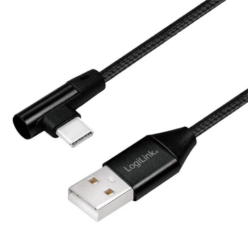 Kabel USB 2.0 A męski do USB-C męski, kątowy, 0.3m