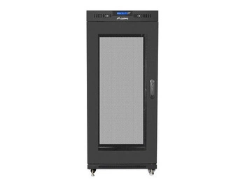 Szafa instalacyjna Rack stojąca 19" 27U 600x800 czarna drzwi perforowane LCD Lanberg (flat pack)