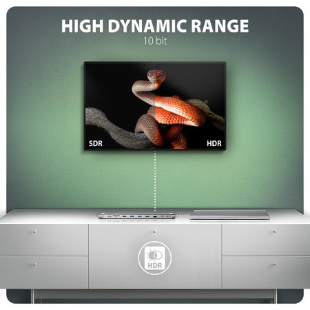 HMC-10HLS Wieloportowy hub USB 9in1, 5Gbps, 4x USB-A, HDMI 4K/60Hz, GLAN, SD/microSD, PD 100W, 25cm USB-C kabel