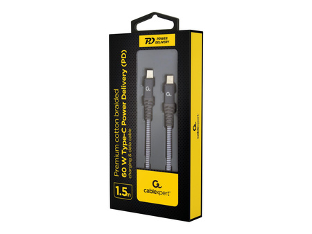 GEMBIRD CC-USB2B-CMCM60-1.5M Kabel premium do ładowania i transmisji danych 60W Typ-C Power Delivery PD 1.5 m