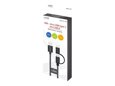 SAVIO CL-128 SAVIO CL-128 Kabel 2w1 USB - micro USB/typ C 2.1A, 1m