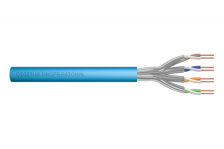Kabel teleinformatyczny instalacyjny kat.6A, S/FTP, Eca, drut, AWG 23/1, LSOH, 100m ofoliowany Niebieski