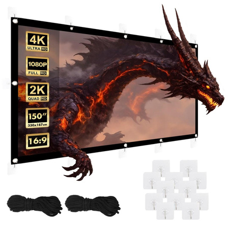 MACLEAN EKRAN PROJEKCYJNY 150", 330X187CM, OBRAMOWANIE 25MM 16:9, HACZYKI DO NACIĄGU MC-167