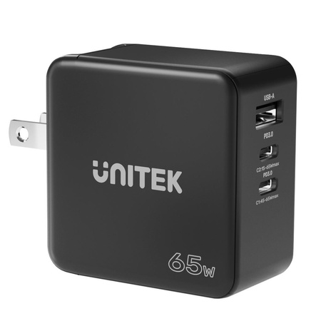 UNITEK ŁADOWARKA P1117B GaN 2x USB-C 1x USB-A PD 65W CZARNA