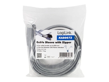 LOGILINK KAB0072 Cable sleeve with zipper Polyester Ø 30 mm grey 2m
