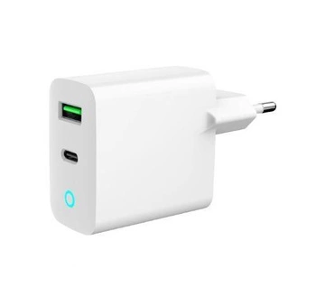 Ładowarka USB-A USB-C LED 20W PD QC3.0 biała