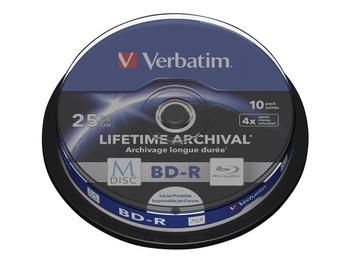 VERBATIM 43825 Verbatim BluRay M-DISC BD-R Spindle 10 25GB 4x Inkjet Printable