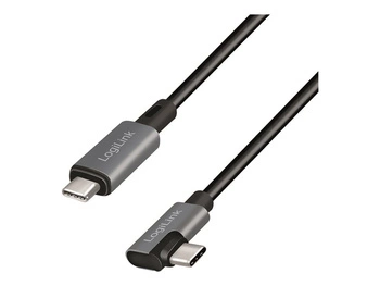 LOGILINK CU0182 Kabel USB 2.0 Type-C C/M kątowy na USB-C/M E-mark PD czarny 1m