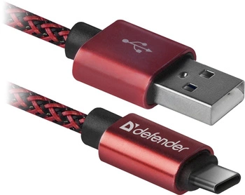 Kabel USB Defender AM-TYPE C 1m 2,1A czerwony