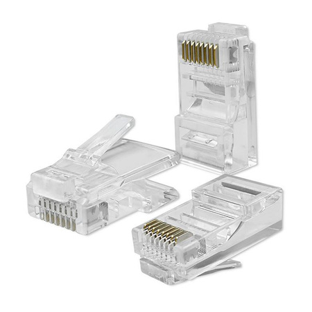 Wtyk QOLTEC przelotowy złącze RJ45 | CAT6 | UTP | Pass Through | Pozłacane styki | 10 sztuk 