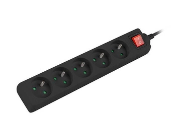 Listwa przedłużacz Lanberg 1,5m czarna 5x 230V PL, z wyłącznikiem, kabel wykonany z pełnej miedzi